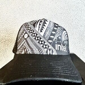 Intel Mesh Trucker Hat Snap back Abstract Design Black White